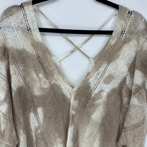 POL Open Knit Tie Dye Sweater M Relaxed Fit Lightweight Boho Tan Cream - Picture 6 of 7